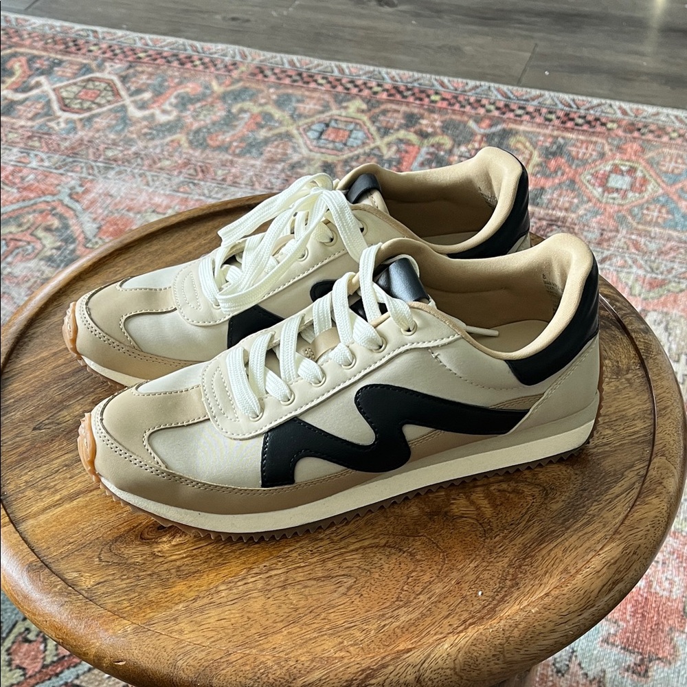 Stylish Cream and Black Women’s Sneakers